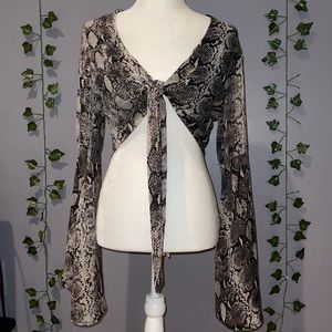 Woman's Boujee Long Sleeve Crop Tie Blouse S NWT